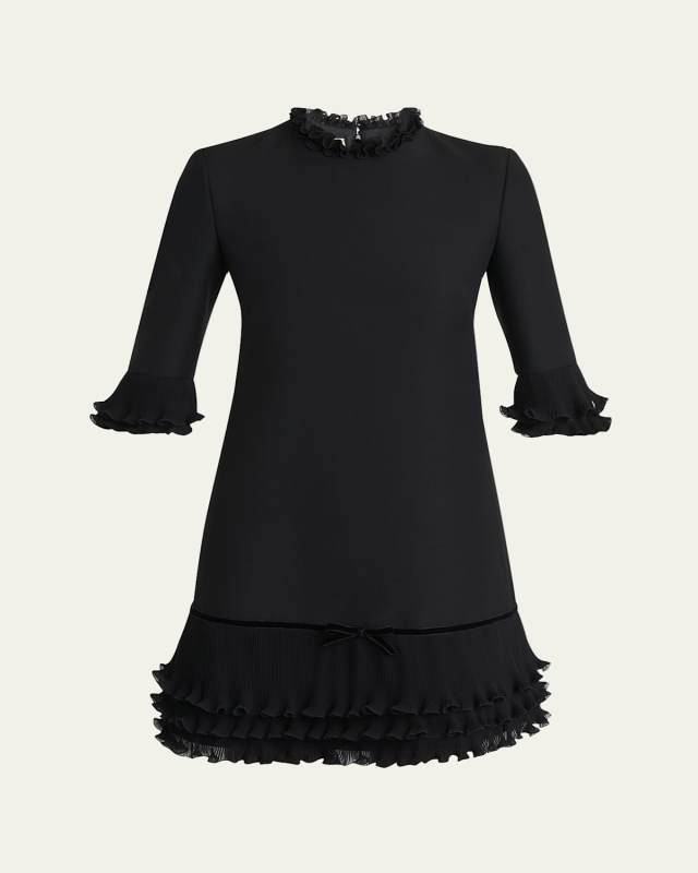 Ruffle Silk Crepe Mini Dress